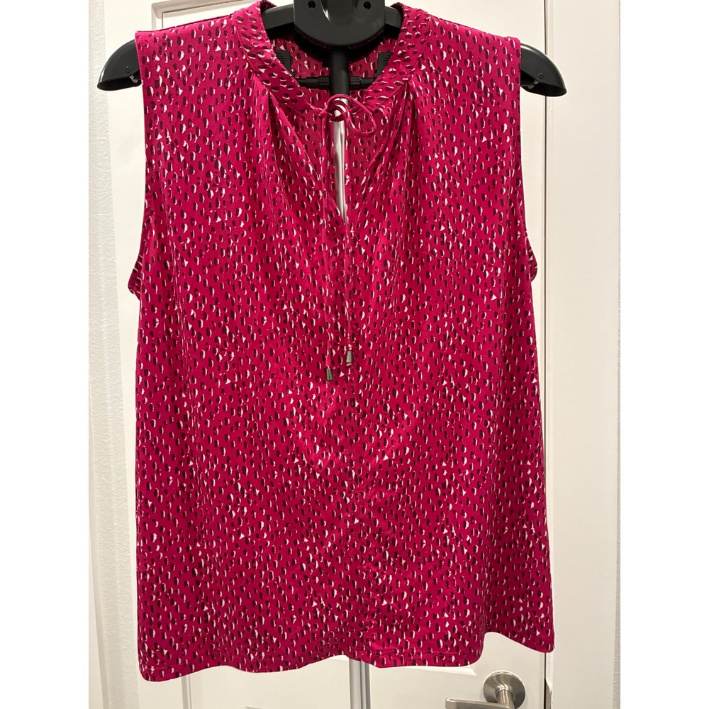 Banana Republic Magenta Pink Abstract Dot Tie Neck Sleeveless Blouse Large - Picture 1 of 7